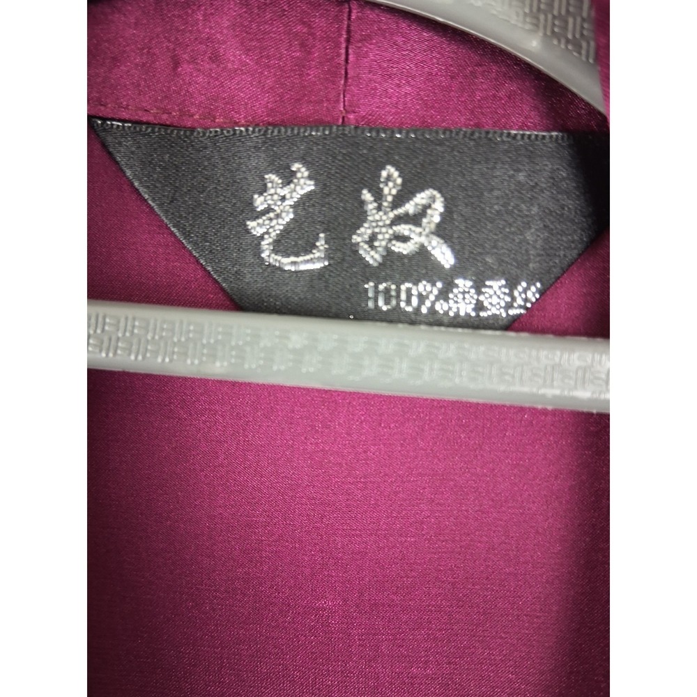 100% Mulberry Silk Kimono Robe Chinese NWOT Wine Color One Size - Picture 5 of 9